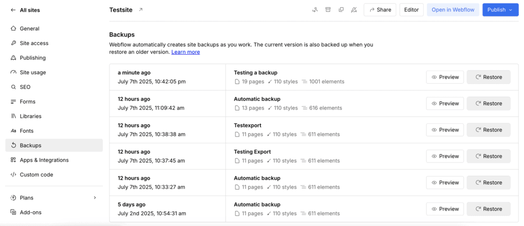 Checking for backups